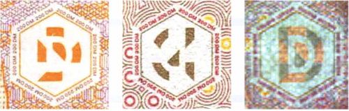 Рис. 92. Совмещенное изображение на банкнотах марок Германии: 